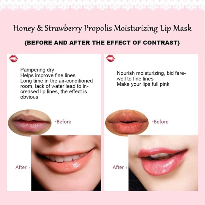 2PCS Bee Balm Lip Balm Honey Pot & Strawberry Sleeping Lip Mask, Propolis Moisturizing Honey Lip Mask Lip Balm, Hydrating & Prevention Dry and Cracked Lip Scrubs Exfoliator, Winter Lip Care Products-Velvo Beauty