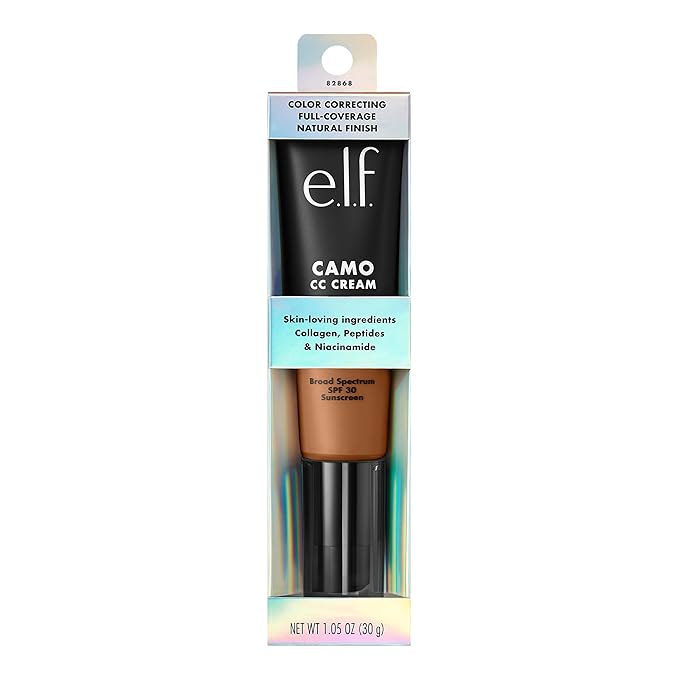e.l.f. Camo CC Cream, SPF 30 Color-Correcting Medium-To-Full Coverage Face Foundation, Delivers An Airbrushed Finish, Vegan & Cruelty-Free, Tan 460 W-Velvo Beauty