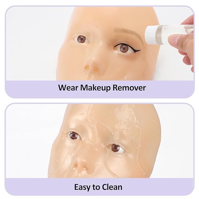 Makeup Practice Face, 2024 Upgrade 5D Makeup Mannequin Face Reusable Silicone Makeup Practice Face Board with Bracket, Come with Makeup remover & Concealer 3 Color & Makeup Bag Yellow-Velvo Beauty