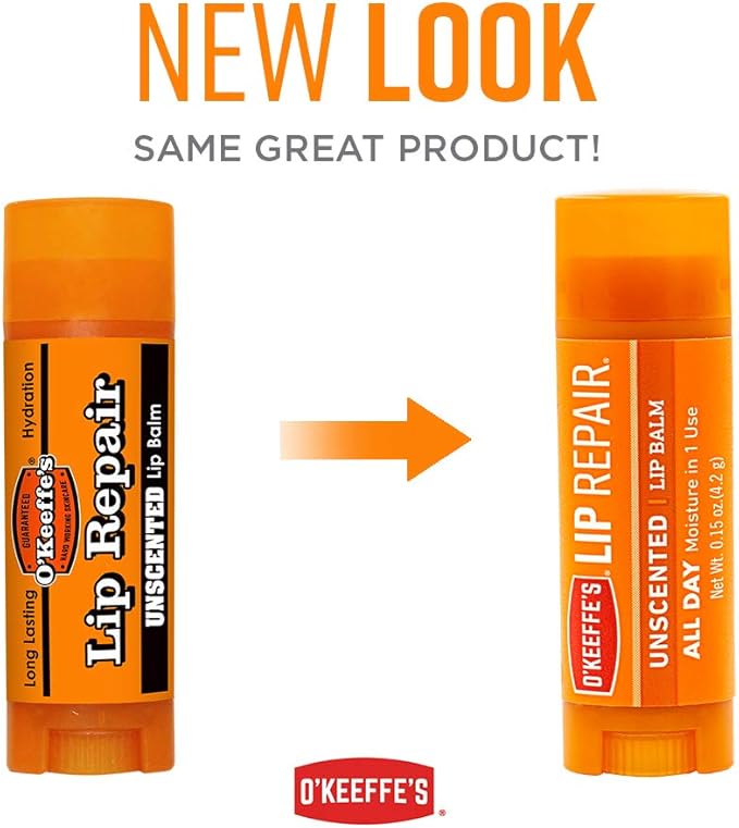 O'Keeffe's Unscented Lip Repair Lip Balm for Dry, Cracked Lips, Stick, (Pack of 11)-Velvo Beauty