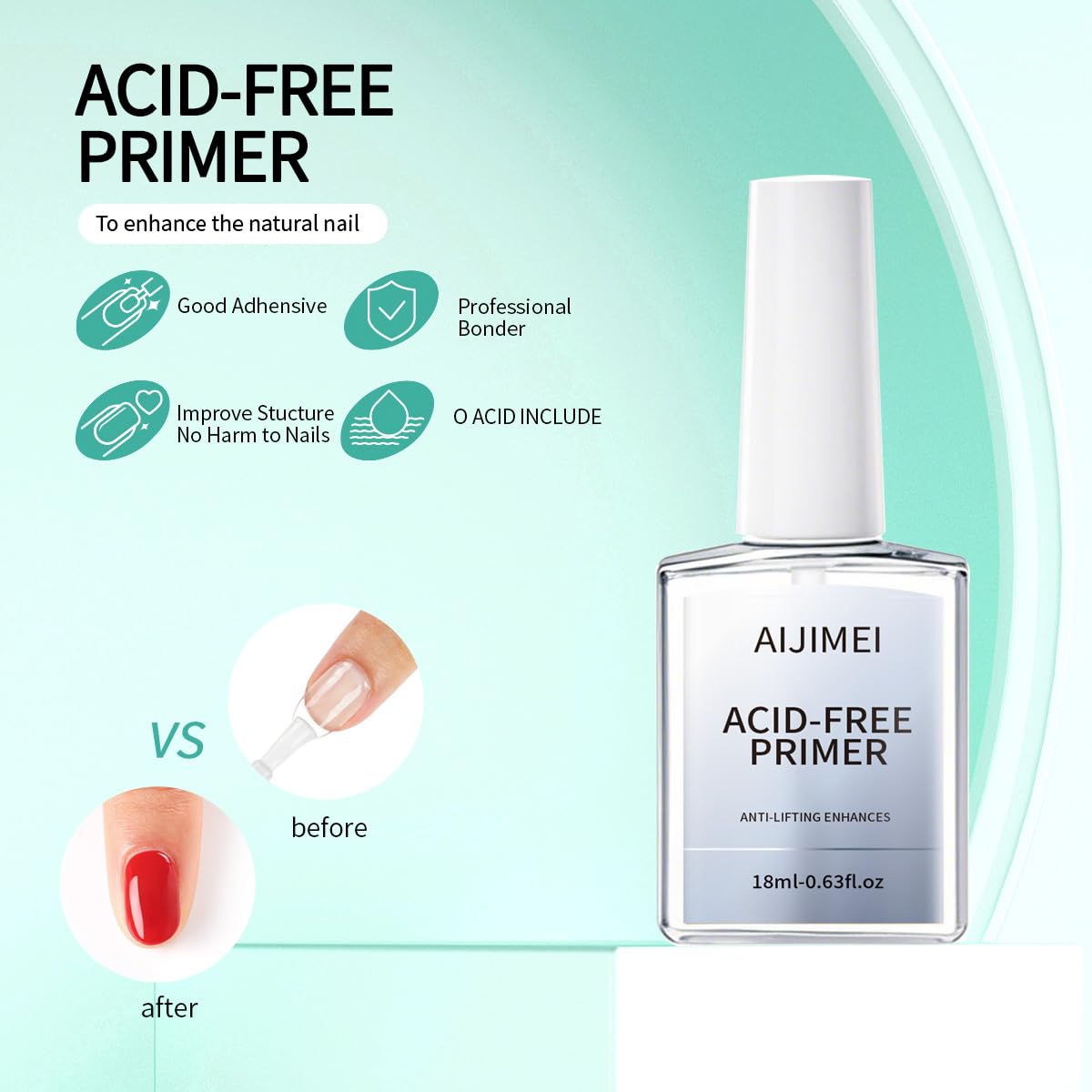 AIJIMEI Professional Natural Nail Prep Dehydration and Acid Free Primer For Acrylic False Nail Tips Bond Base Gel Nail Polish and Quick Drying Adhesive Dehydrator Set（18ml/0.63fl.oz-Velvo Beauty