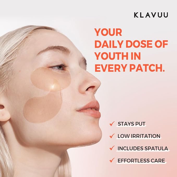 KLAVUU Real Vegan Collagen Eye Patches (60 Patches) - Korean Overnight Under Eye Mask for Puffy, Sagging Eyes, Fine Lines & Wrinkles | Elasticity Boost with Low-Molecular Carrot Collagen (500 Daltons)-Velvo Beauty