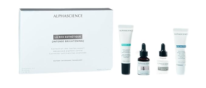 ALPHASCIENCE La Box Esthetique [Intense Brightening] Discovery Kit - MELA BRIGHT [C+], REGEN [HX], HA BOOSTER, & EYE MATRIX - Helps Reduce Look of Dark Spots & Scars - Moisturizing & Soothes - 1 Kit-Velvo Beauty