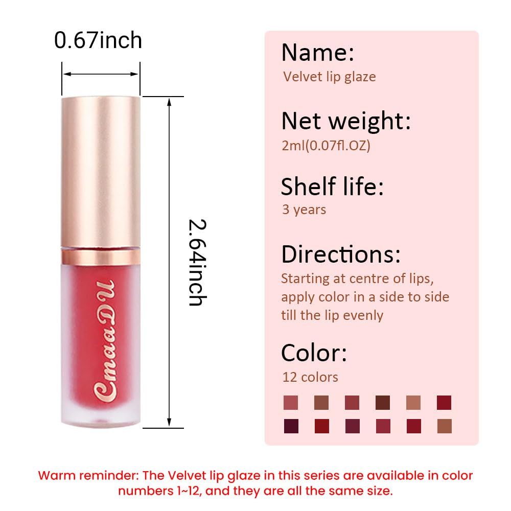 evpct 1Pcs Plum Wine Red Silky Velvet Matte Liquid Lipstick Lip Gloss Set for Women Long Lasting 24 Hours Color Stay Lipstick labiales matte larga duracion mate 24 horas originales 09#-Velvo Beauty