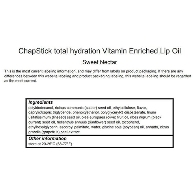 ChapStick Total Hydration Sweet Nectar Flavor Vitamin Enriched Lip Oil, Non Tinted Lip Care - 0.23 Oz-Velvo Beauty