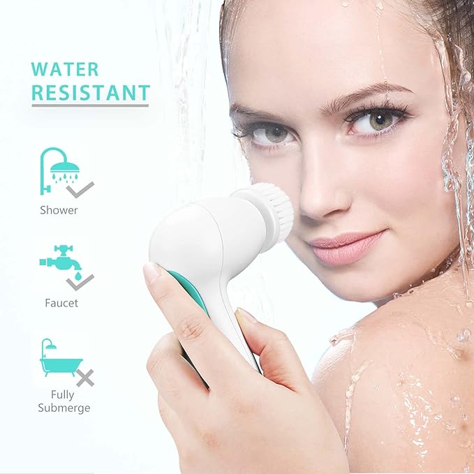 Waterproof Facial Cleansing Spin Brush Set with 5 Exfoliating Brush Heads - Electric Face Scrubber Cleanser Brush by CLSEVXY - Face Brush for Gentle Exfoliation and Deep Scrubbing-Velvo Beauty