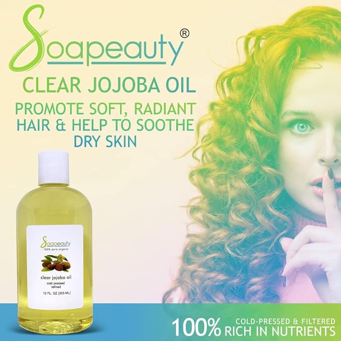 Soapeauty Clear Jojoba Oil | 100% Pure & Natural | Refined, Cold Pressed, Hexane Free | Moisturizing Oil for Skin, Face, Hair & Nails | 12 fl oz-Velvo Beauty