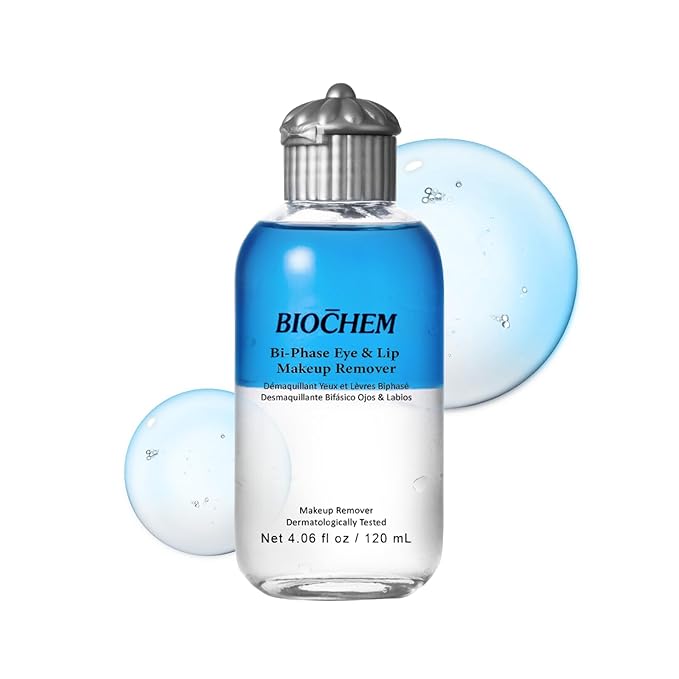 BIOCHEM Bi-Phase Eye & Lip Heavy Makeup Remover, Waterproof Mascara Remover, Gentle Cleanser liquid for Makeup with Natural Ingredients for Sensitive, Normal Skin Types (4.06 fl. oz / 120 ml)-Velvo Beauty