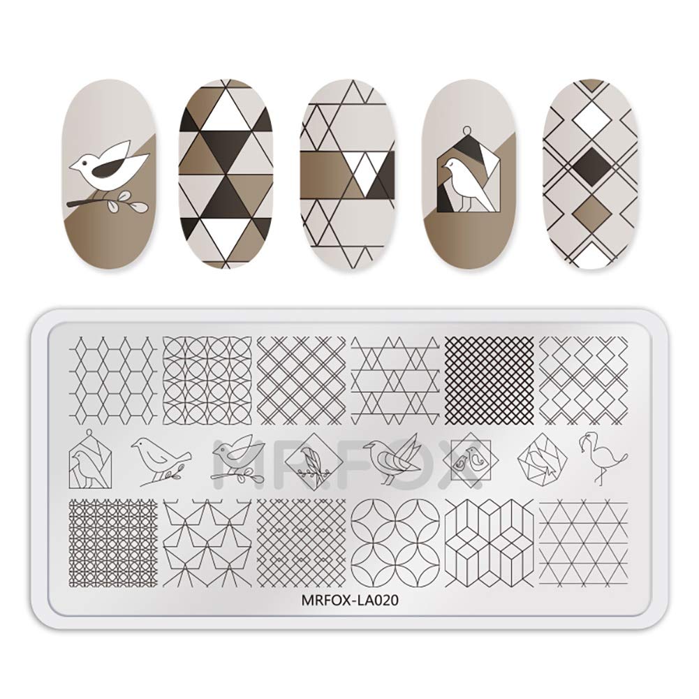 Mr.Fox Nail Printing Board Set Geometric Motif Lines Round Plaid Diamond Pattern Art DIY hot Stamping Template, etc-Velvo Beauty