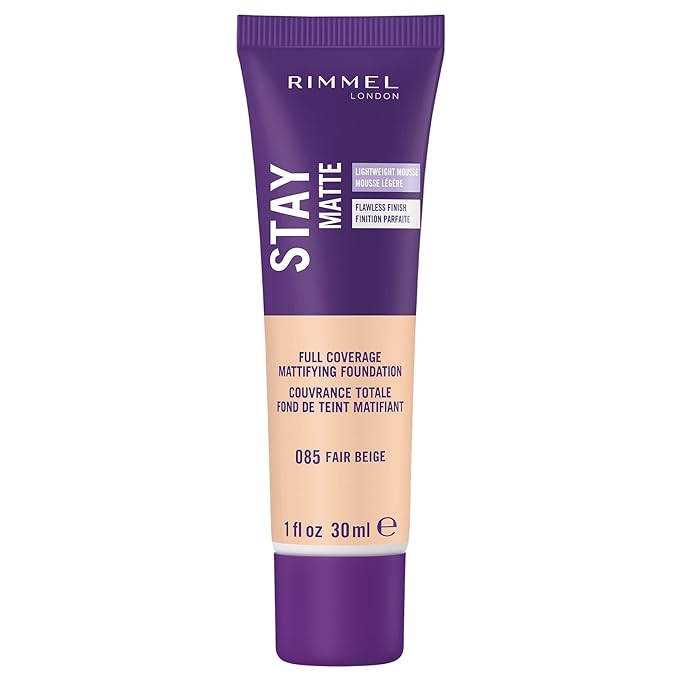Rimmel London Stay Matte Liquid Mousse - 085 Fair Beige - Foundation, Lightweight, Shine Control, Oil-Free, 1oz-Velvo Beauty