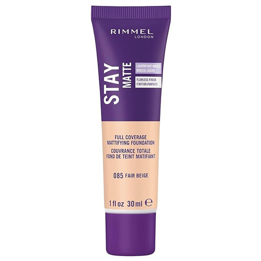 Rimmel London Stay Matte Liquid Mousse - 085 Fair Beige - Foundation, Lightweight, Shine Control, Oil-Free, 1oz-Velvo Beauty