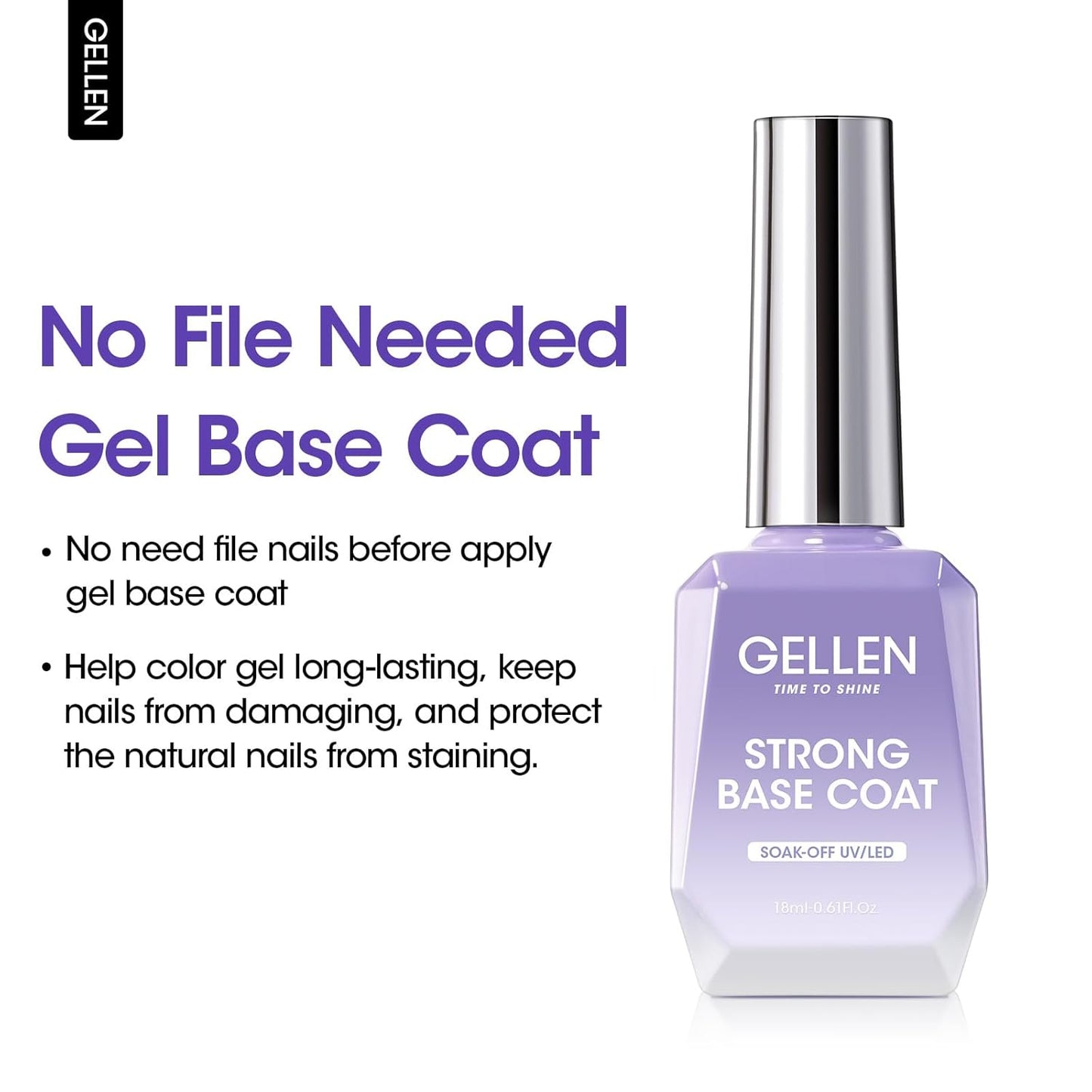 GELLEN Gel Base Coat, 18ml No Sanding Needed Clear Gel Nail Polish, Nail Salon Manicure Nail Base Coat Polish, Gift for Women-Velvo Beauty
