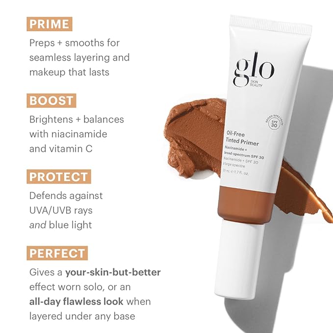 Glo Skin Beauty Oil-Free Tinted Primer SPF 30, (Deep) 1.7 oz - Mineral Makeup for Face, 4-in-1 Foundation Primer, Sheer Coverage, Skincare & Sunscreen With Broad Spectrum UVA/UVB Protection-Velvo Beauty