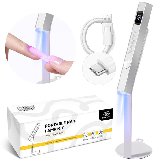 Born Pretty Handheld Magnetic U V Light for Nails, Metal Portable Mini Handheld U V Nail Light, Fast Curing U V Nail Dryer Nail Stamper Magnetic Stand Wireless Handheld LCD Display Screen-Velvo Beauty