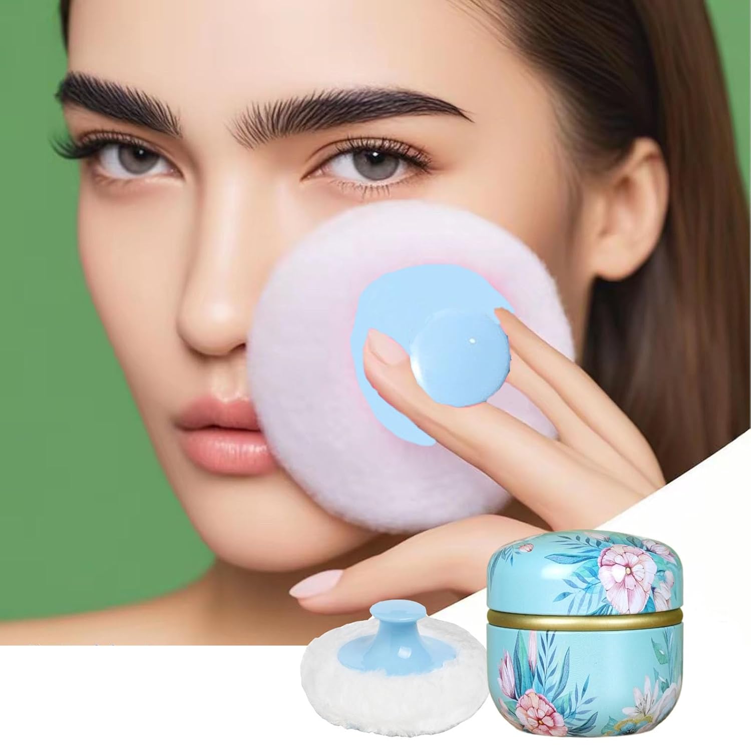 Body Powder Puff and Container, 3.35" Portable Dusting Powder Container with Soft Puff Loose Powder Case Box Jar with Lids for Baby Women Home and Travel Use-Velvo Beauty