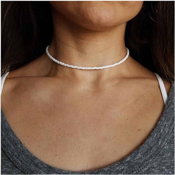 Boho Seed Bead Choker Necklace Tiny Rice Bead Necklace Chain Beachy Necklace Chain Jewelry for Women and Girls-Velvo Beauty