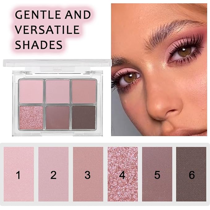 6 Colors Nude Pink Purple Matte Shimmer Eyeshadow Palette for Eye Makeup,High Pigmented Brown Eye Shadow Primers Powder Palet de sombras de ojos-Velvo Beauty