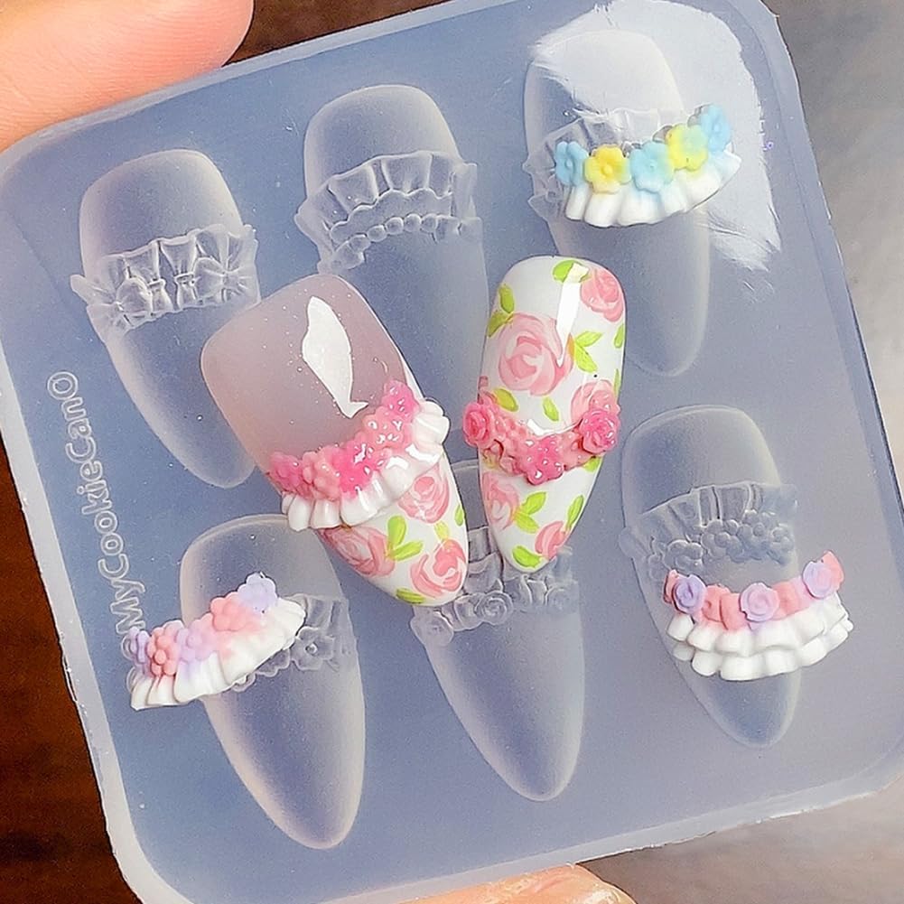 Nail Mold for Nail Art 3D Flowers Nail Charms Cream Lace Pleated Skirt French Design Mold DIY Manicure 3D Carving Template-Velvo Beauty