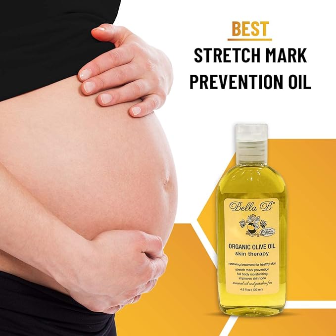 Bella B Organic Olive Oil 4.5 oz - Pregnancy Stretch Mark Prevention Oil - Made with Organic Olive Oil - Maintains Skin Elasticity to Reduce Scars and Stretch Marks - Use Daily for Healthy Skin-Velvo Beauty