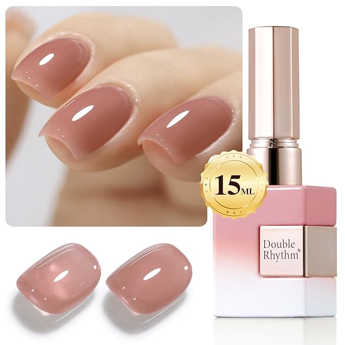 Double Rhythm Translucent Gel Polish Sheer Neutral Natural Light Milky Same Color Same Bottle 15ML Jelly Nail Polish Nail Art DIY at Home (Deep Nude-A1412)-Velvo Beauty
