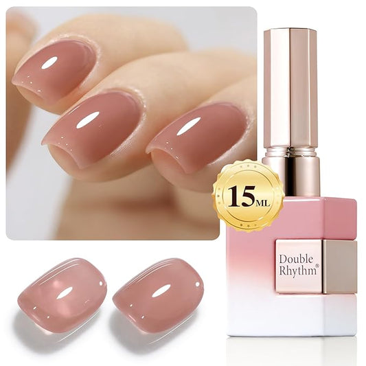 Double Rhythm Translucent Gel Polish Sheer Neutral Natural Light Milky Same Color Same Bottle 15ML Jelly Nail Polish Nail Art DIY at Home (Deep Nude-A1412)-Velvo Beauty