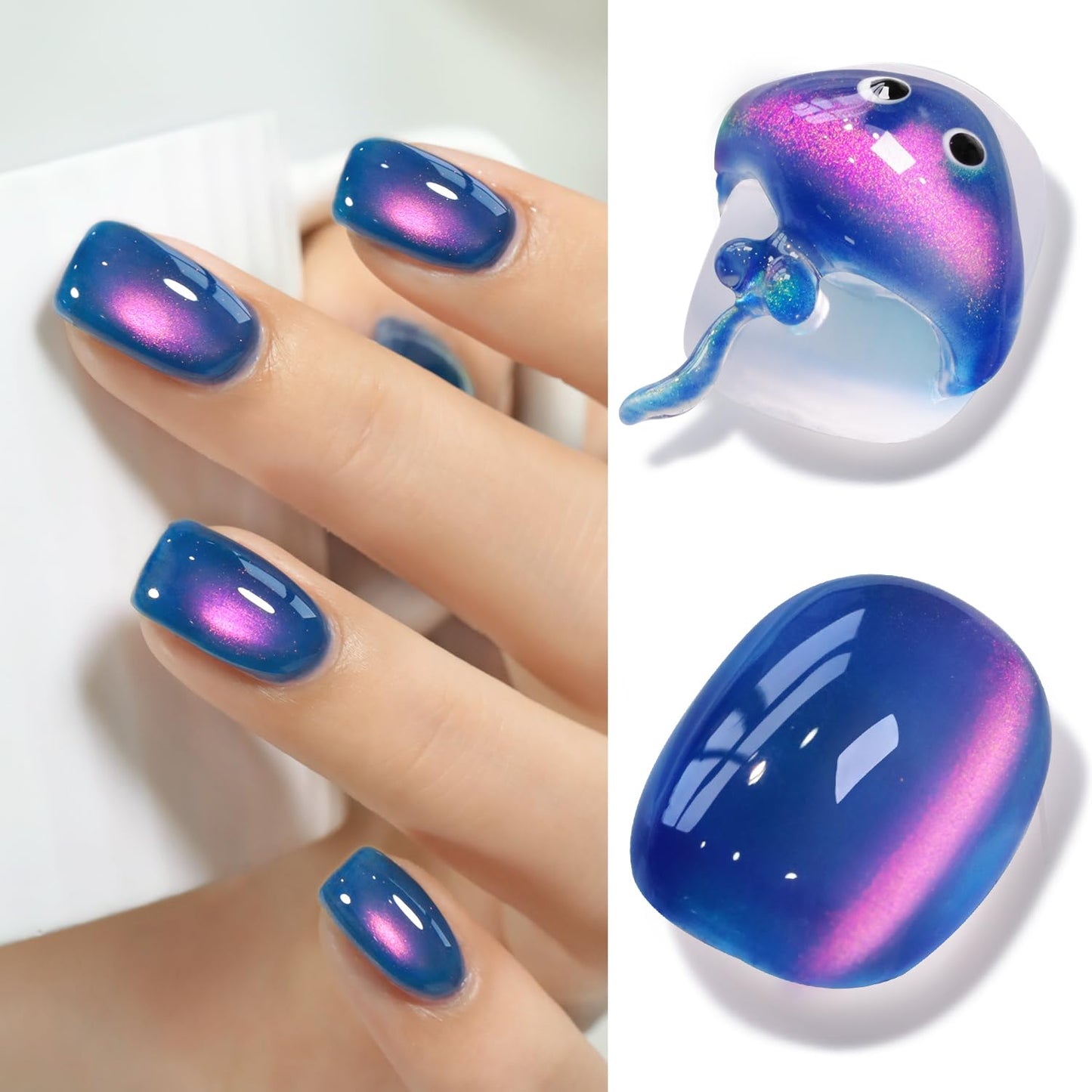 Double Rhythm Jelly Glass Cat Eye Gel Polish with Magnet 15ML Holographic Glitter Shimmer Translucent Sheer Color Magnetic Nail Polish Salon DIY at Home (Navy Blue-MC1264)-Velvo Beauty