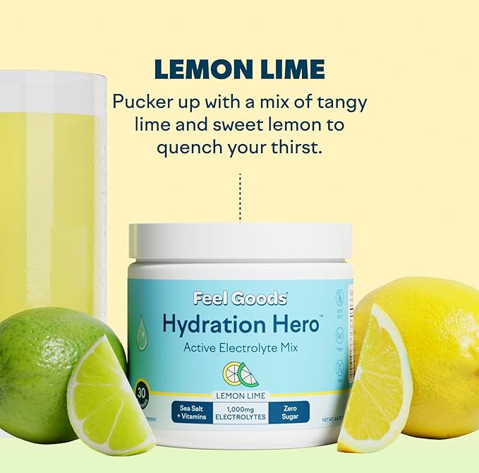 Feel Goods Hydration Hero, 1,000mg Electrolytes Powder, Sugar Free, Magnesium, Organic Aloe Vera, Organic Aloe, L Theanine, Vitamin C & B12, Non GMO, Keto, Vegan | Lemon Lime, 30 Servings-Velvo Beauty