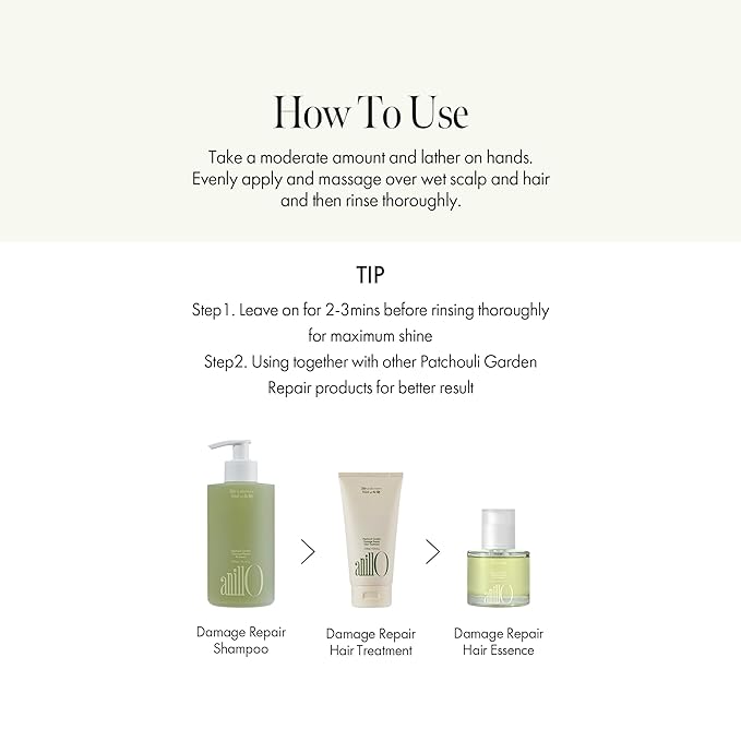 Patchouli Garden Damage Repair Shampoo - Korean Hair Care Nourishing Shampoo for Men & Women w/Patchouli Leaf Water, Protein Complex & Green Herb Complex - Vegan Scalp Cleanser (15.22 fl.oz)-Velvo Beauty