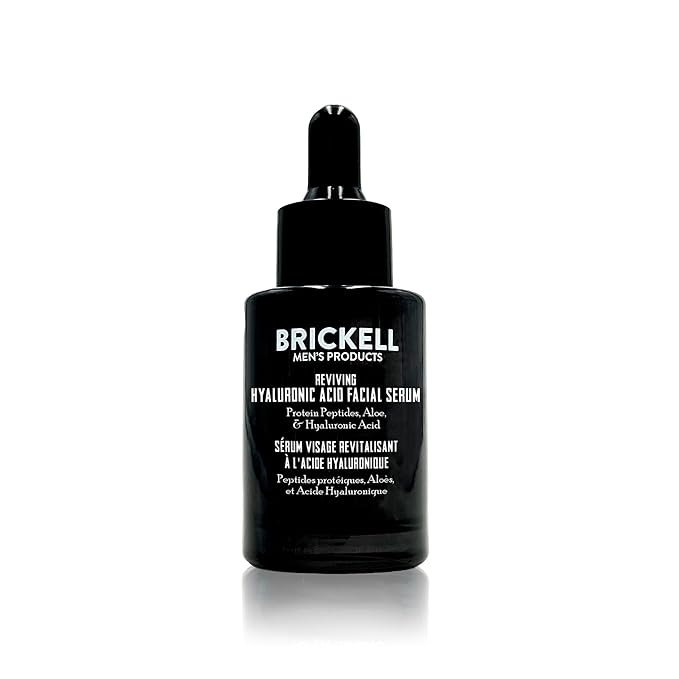 Brickell Men's Anti Aging Hyaluronic Acid Serum for Face, Reviving Day Serum for Men, Natural and Organic with Protein Peptides to Restore Firmness and Collagen, 1 Ounce, Scented-Velvo Beauty