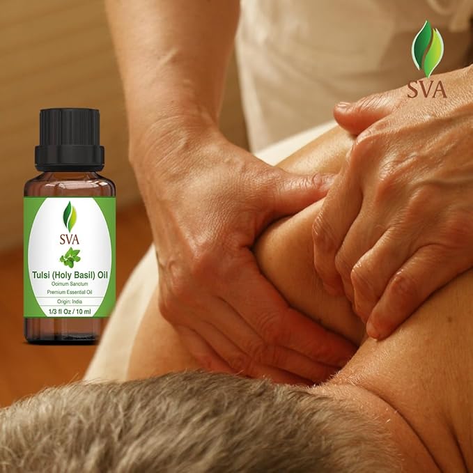 SVA Holy Tulsi Essential Oil – 1/3 Fl Oz – 100% Natural Tulsi Oil - for Diffuser, Hair Care, Face, Skin Care, Aromatherapy, Scalp and Body Massage, Soap and Candle Making-Velvo Beauty