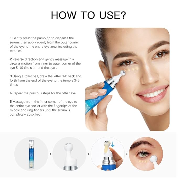 Eye Serum with Roller ball, 15 ML Eye Cream for Dark Circles and Puffiness, Anti-Aging Under Eye Roller Cream Reduce Wrinkles and fine lines-Velvo Beauty