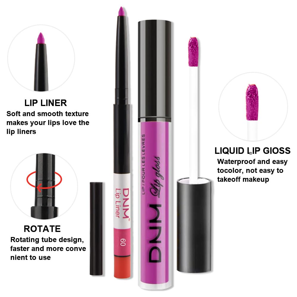 evpct 2Pcs Hot Pink Matte Lip Liner and Lipstick Combo Set for Women, Hot Pink Lip Combo Set Liquid Lips Stick Gloss and Lipliner Stains Set Long Lasting Waterproof, Lips Makeup 24 Hours originale-Velvo Beauty