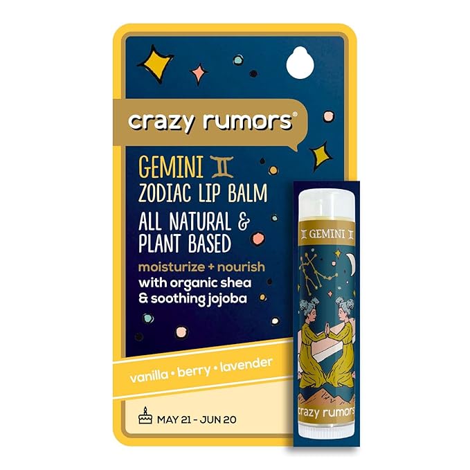 Crazy Rumors Gemini Zodiac All Natural, Plant Based Lip Balm to Moisturize and Nourish your Lips - Air Blend (Vanilla Cream, Fresh Berry and Botanical Lavender)-Velvo Beauty