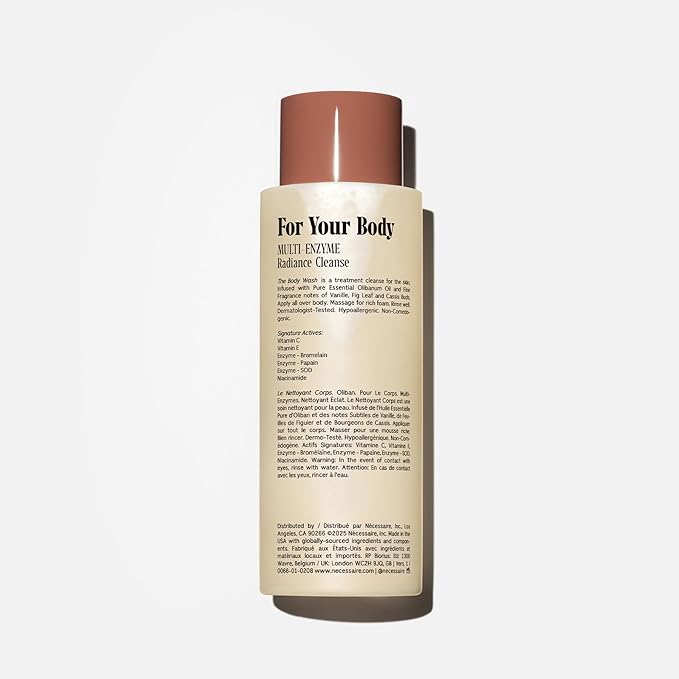 Nécessaire The Body Wash Olibanum. Natural Body Wash for Women + Men. Radiance Cleanse. Multi-Enzyme Gel Cleanser for Dull Skin. Notes of Vanilla, Fig Leaf, and Cassis Buds. 8.4 Fl Oz.-Velvo Beauty