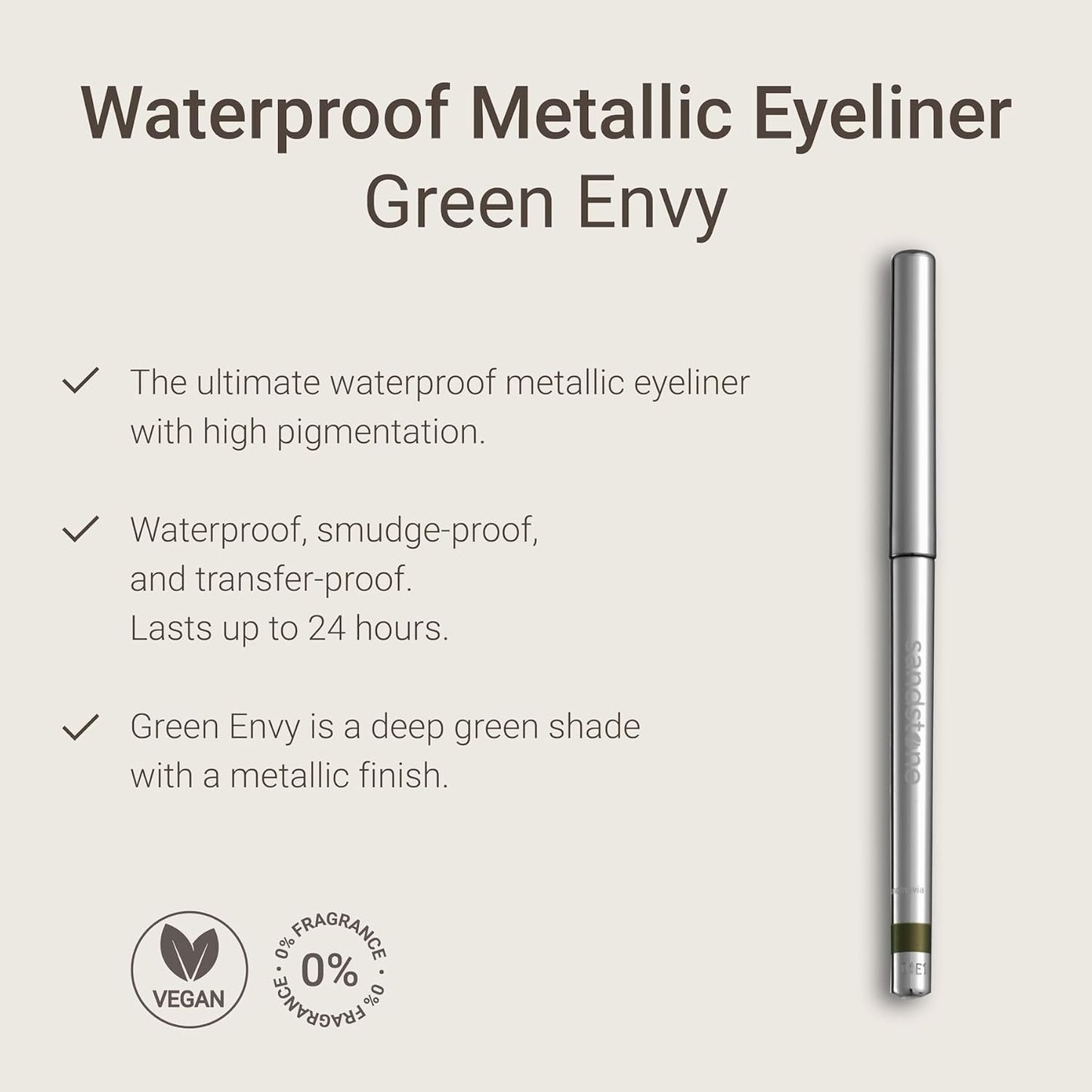 Hypoallergenic Waterproof Eyeliner - Fragrance Free Metallic Eye liner - Vegan and Cruelty Free Eye Pencil - Eyeliner Pencil for Sensitive Eyes (Green Envy)-Velvo Beauty