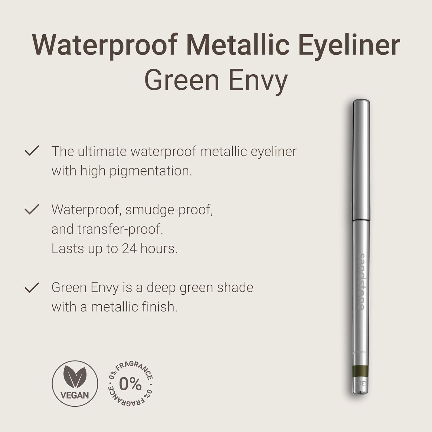 Hypoallergenic Waterproof Eyeliner - Fragrance Free Metallic Eye liner - Vegan and Cruelty Free Eye Pencil - Eyeliner Pencil for Sensitive Eyes (Green Envy)-Velvo Beauty