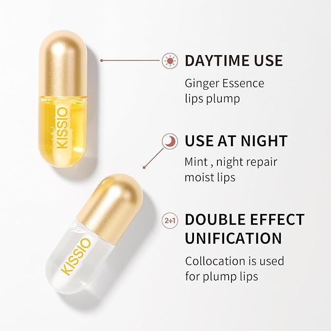 KISSIO Lip Plumper,2 PCS Natural Lip Plumper,Lip Enhancer, Natural Plumping Lip Serum, Lip Plumping Balm,Lip Plumper Pro,Hydrated Beauty Lips 5.5ml, Day And Night-Velvo Beauty