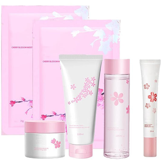 6Pcs Amino Acid Skin Care Products Set, Sakura Skin Care Sets, Nicotinamide Skin Care Gift Set for Women Girls, Skincare Routine Set, Face Care Kit with Cleanser, Mask, Toner, Eye Cream, Moisturizer-Velvo Beauty