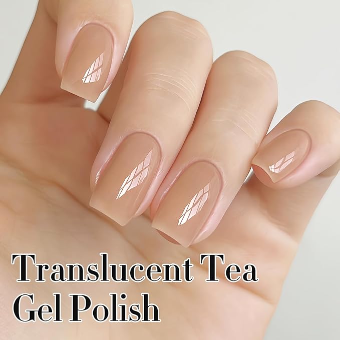 Double Rhythm 0.50 OZ Translucent Gel Polish Same Color Same Bottle Sheer Pastel Neutral Natural Milky 15 ML Jelly UV Nail Art DIY at Home (Translucent Tea-A1496)-Velvo Beauty
