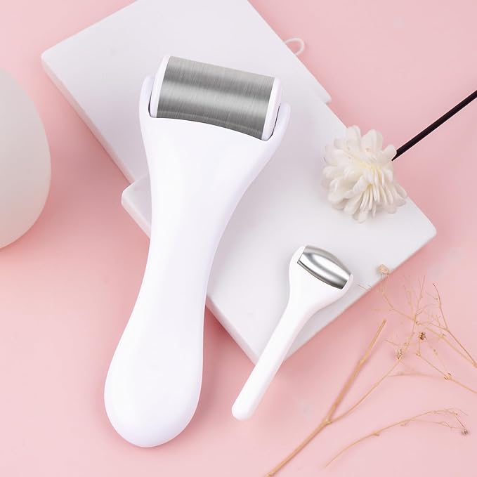 MAANGE Ice Roller For Face & Eye Roller for Puffiness,Stainless Steel Facial Roller Ice Face Roller Mini Roller Set (white 2 pcs)-Velvo Beauty