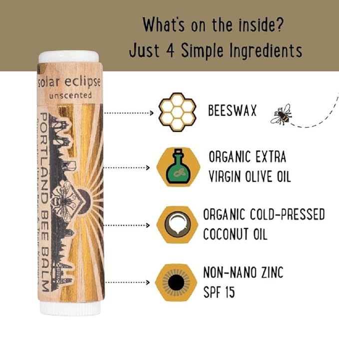 Portland Bee Balm Solar Eclipse All Natural Handmade Beeswax Based SPF 15 Lip Balm, 3 Count-Velvo Beauty