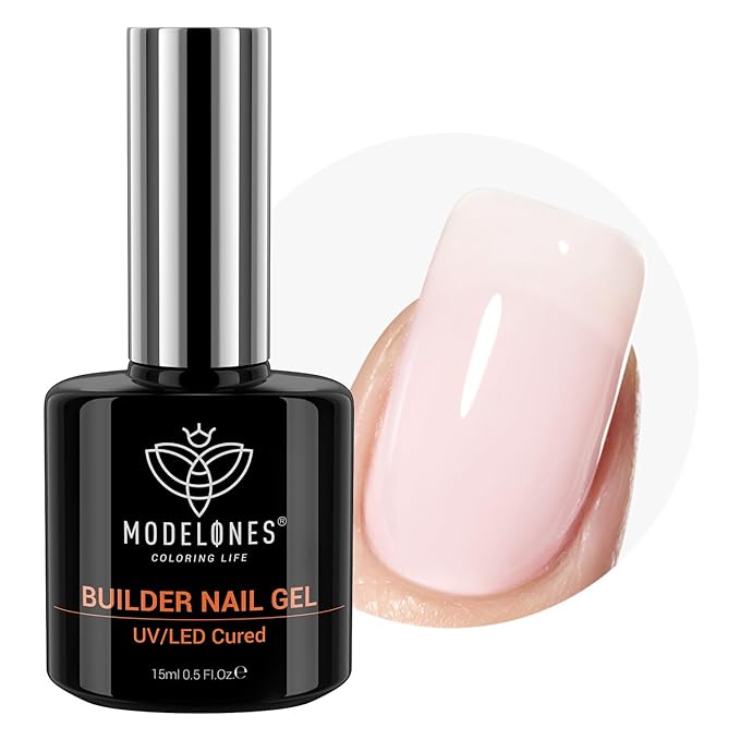 modelones Builder Nail Gel, 8-in-One Barely Pink Builder, Sheer Pink Rubber Base Gel Polish, LED Lamp Cured Color Base Hardener Strengthener Apex Building Extension for Girls DIY Salon Home-Velvo Beauty