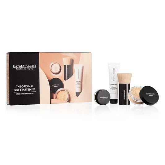 bareMinerals Original Get Started Kit, 4 Piece Mini Mineral Makeup Includes Original Loose Foundation, Face Primer, Setting Powder, Brush, Travel Sizes, Must-Have Kit, Vegan-Velvo Beauty