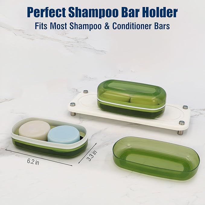 Shampoo Bar Holder Travel Case, Large Soap Holder for 5 oz/10 oz Oversized Bars, Durable & Versatile Storage Soap Container with Drainage Layer (Green Style A-Large)-Velvo Beauty