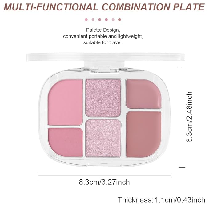 6-in-1 Cream & Powder Makeup Palette for Old Women – Blush, Highlighter & Eyeshadow, Matte & Shimmer Finish, Rose Nude Tones, Travel-Friendly Compact 03-Velvo Beauty