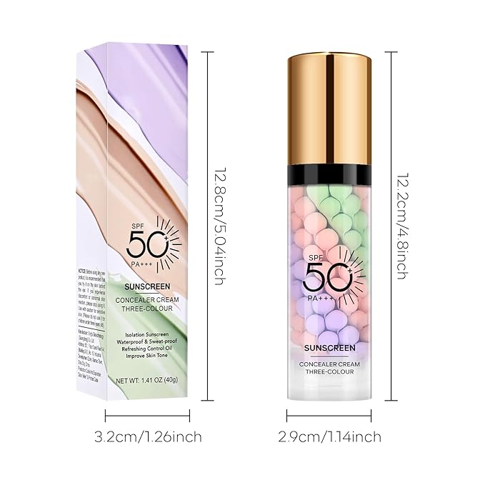 3 in 1 Color Correcting Makeup Primer Facial Serum, SPF 50 PA+++ Sunscreen Isolation Cream, Oil Control Moisturizing Skin Tone Correcting, One Step Color Corrector Face Primer-Velvo Beauty