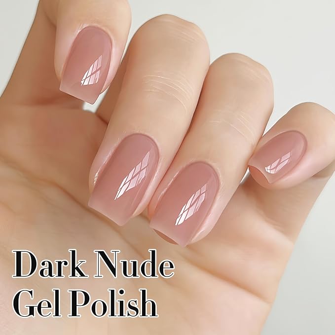 Double Rhythm Translucent Gel Polish Sheer Neutral Natural Light Milky Same Color Same Bottle 15ML Jelly UV Polish Nail Art DIY at Home (Dark Nude-A1493)-Velvo Beauty