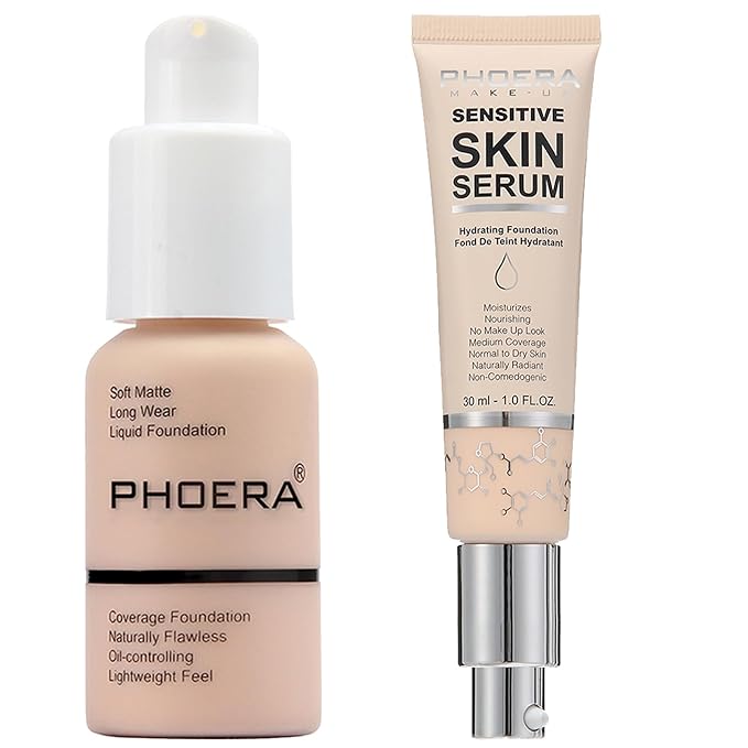 PHOERA Foundation Full Coverage,and Medium Coverage 2024 New PHOERA Foundation Makeup for Mature Skin, Lightweight Wrinkles Matte Natural Finish for a Flawless Complexion(101+N01/Porcelain+Porcelain)-Velvo Beauty