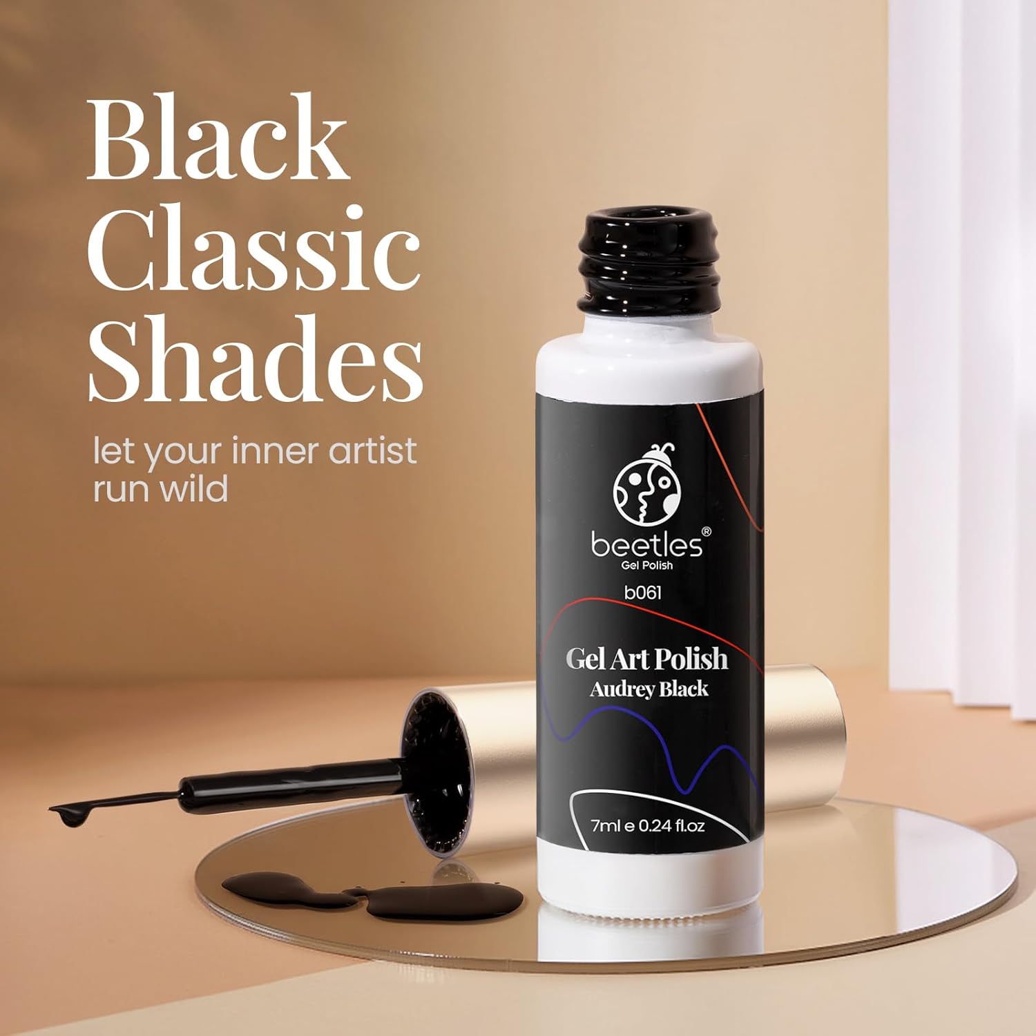 beetles Gel Polish Liner Gel Nail 7ml Classic Black Gel Polish Art Paint for Nails Built,Thin Line Nails Art Brush in Gel Pens UV LED Soak off Comic Nails Manicure DIY Gift for Women-Velvo Beauty