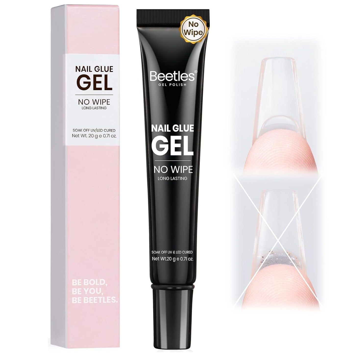 Beetles 20g Solid Nail Glue Gel - No Wipe, Hands-Free Soft Nail Tips Glue for Fake Acrylic Nails, Press On Nails, Nail Extensions, 3D Nail Art, Soak Off Nail Lamp Long-Lasting, Beginner-Friendly-Velvo Beauty